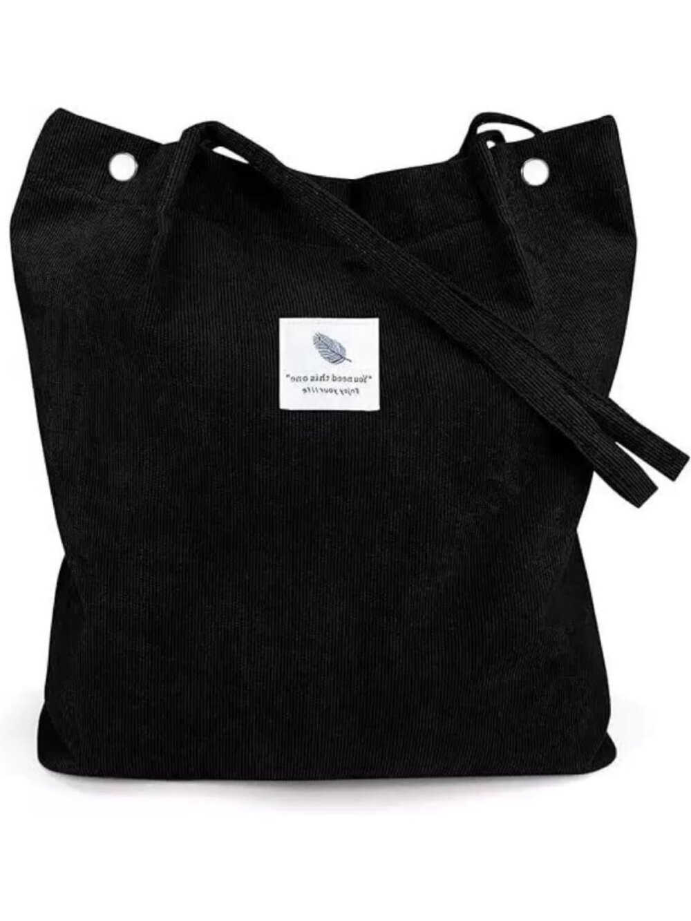 Women's Black Large Capacity Corduroy Quilted Tote Bag with Inner Pockets
